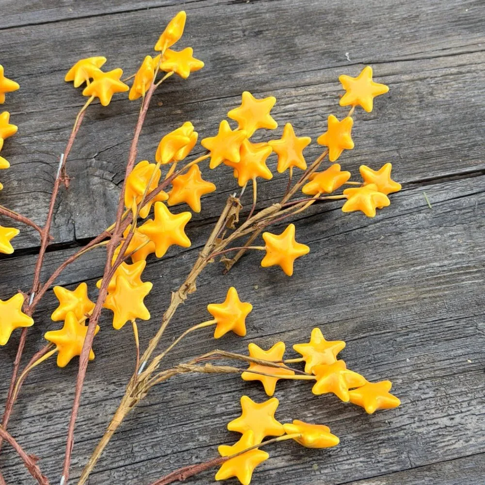 Vintage Lot Yellow Gold Star Floral Stem Picks Mickey Mouse Disney Tree Wreath
